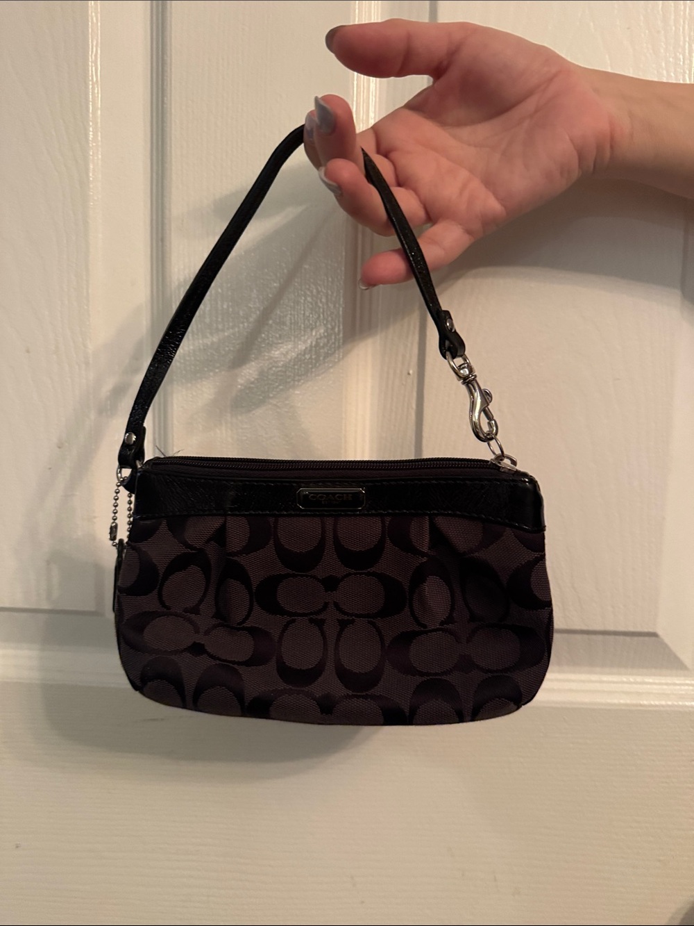 Coach Signature Canvas Wristlet in Black and Dark Brown